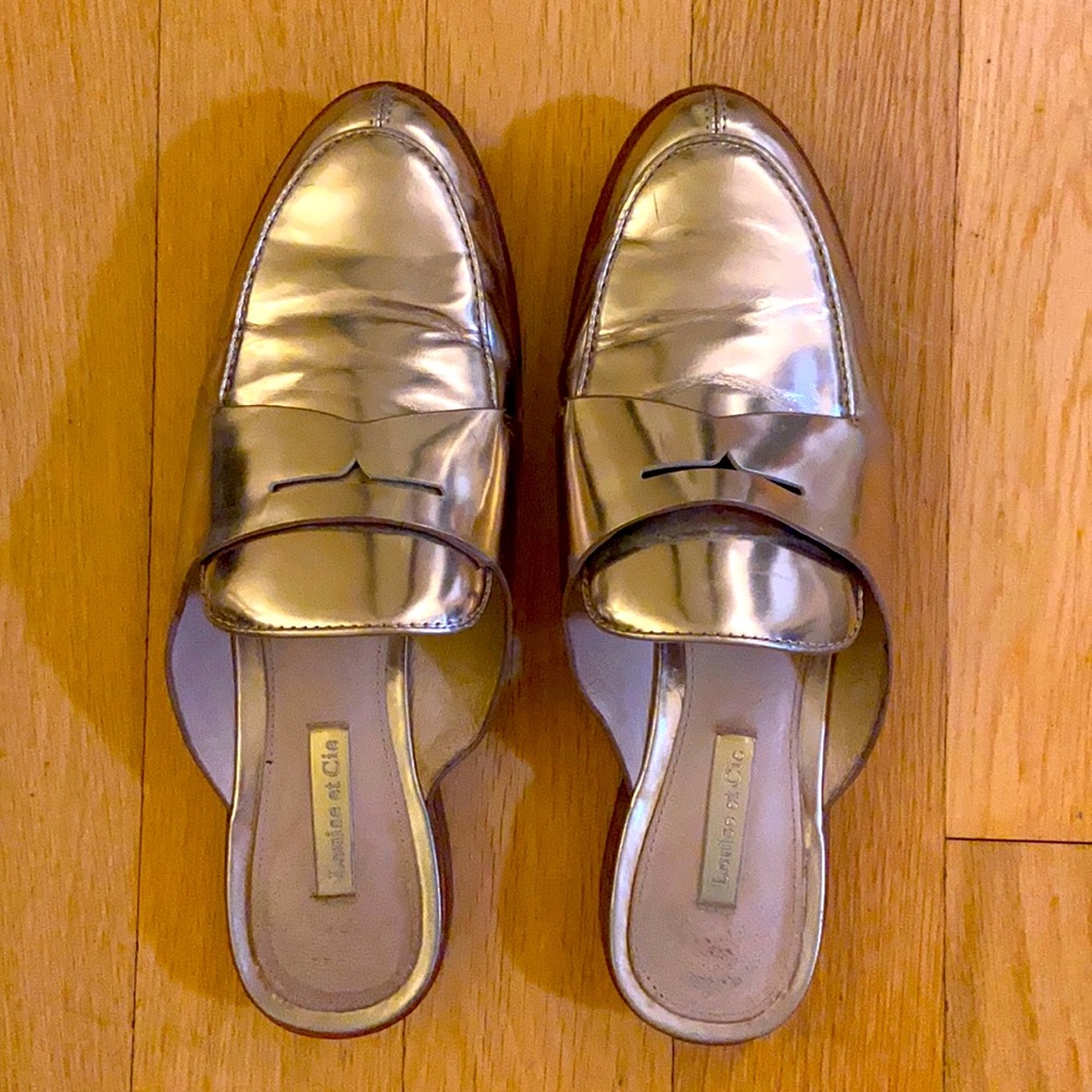 Louise et Cie Pink Metallic Leather Loafer Mules